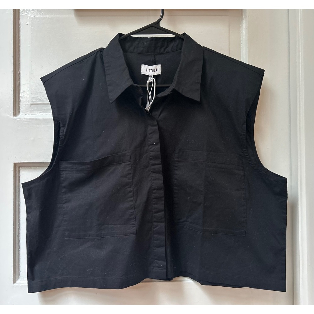 Pistola Liam Sleeveless Button Down Top Noir Black XXL NEW!
